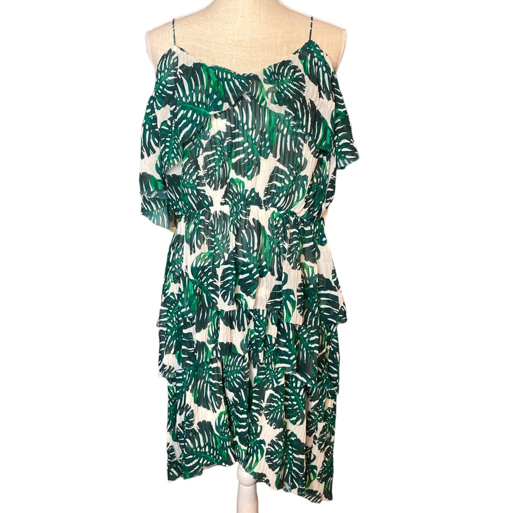 Banana Republic Limited Edition Tropical Leaf Layered Cold Shoulder MIDI Dress - Picture 2 of 9
